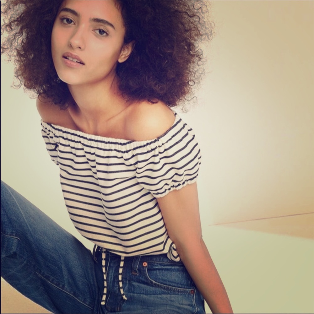 Madewell off shoulder striped shirt w/front tie